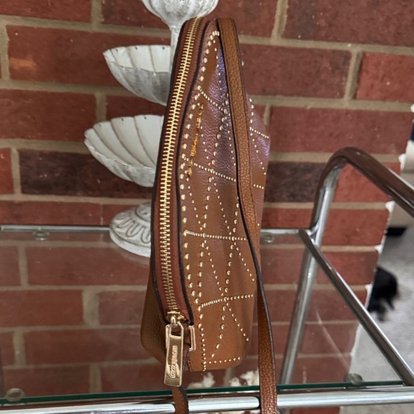 Michael Kors Adele Medium Dome Leather Gold Tone Studded Crossbody/Luggage Bag - Picture 6 of 9